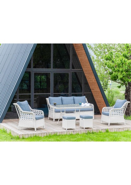 Fulya Rattan Bahçe Koltuk Takımı Beyaz / Mavi