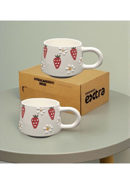 El Yapımı 2’li Hediyelik Kupa Seti – Çilek Desenli Seramik Kupalar fiyatları