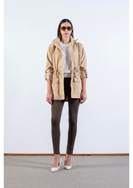 Christensen Kapüşonlu Çıtçıtlı Katlamalı Kol Safari Mont Camel