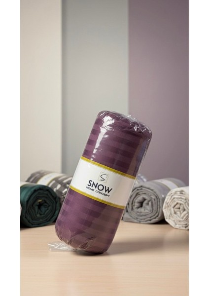 Ruby Pamuk Saten Çizgili Lastikli Çarşaf Çift Kişilik + 2 Yastık Kılıfı