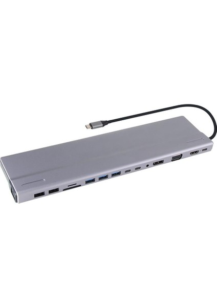 CU4703 Type-C To USB3.0-3+USB2.0-2+VGA+RJ45+SD+TF+AUDIO+HDMI+DP+USB-C Data-2+Usb-C Çoklayıcı