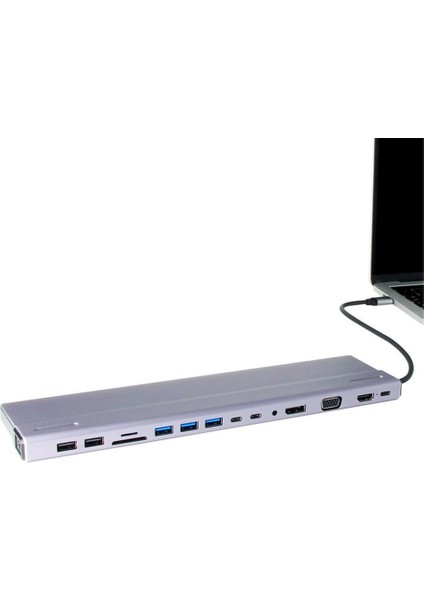 CU4703 Type-C To USB3.0-3+USB2.0-2+VGA+RJ45+SD+TF+AUDIO+HDMI+DP+USB-C Data-2+Usb-C Çoklayıcı fiyatları
