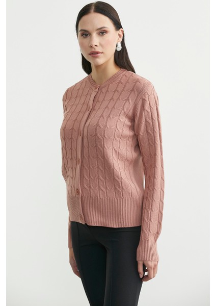 Düğmeli Sıfır Yaka Triko Hırka - Gül fırsatları