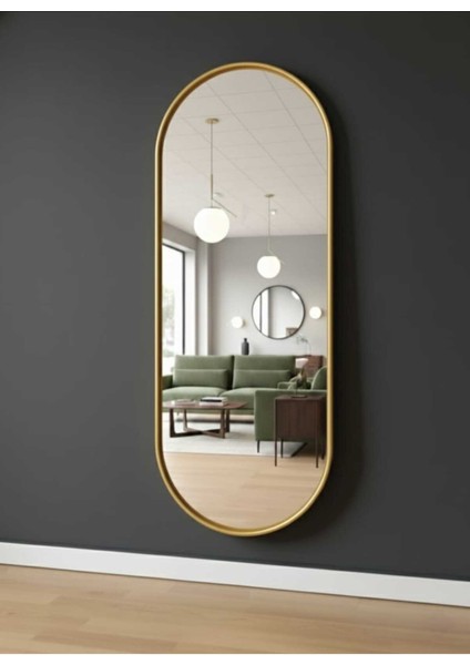 Gold Elips Ayna 160X60 Dekoratif Salon Hol Dikey Duvar Aynası Metal Çerçeveli 3 Renk Seçeneği
