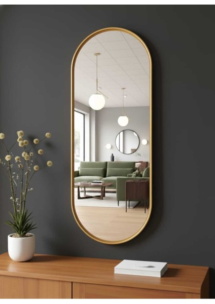 Gold Elips Ayna 160X60 Dekoratif Salon Hol Dikey Duvar Aynası Metal Çerçeveli 3 Renk Seçeneği fiyatları