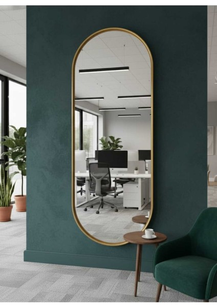 Gold Elips Ayna 160X60 Dekoratif Salon Hol Dikey Duvar Aynası Metal Çerçeveli 3 Renk Seçeneği modelleri