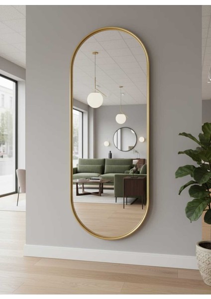Gold Elips Ayna 160X60 Dekoratif Salon Hol Dikey Duvar Aynası Metal Çerçeveli 3 Renk Seçeneği fırsatları