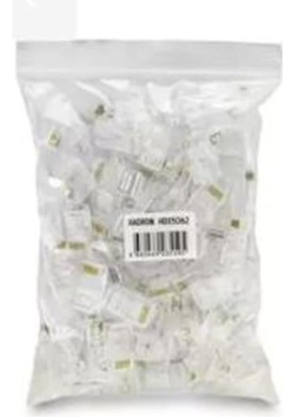HDX5062 Cat5 Konnektör Ez RJ45 Delikli 100LÜ Paket Şeffaf