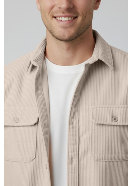 Bej Cepli Likralı Kadife Kumaş Rahat Kesim Erkek Gömlek – Yumuşak Dokulu, Şık Tasarım Gömlek 2600759 fiyatları