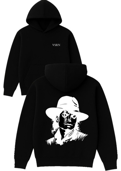 Mıcheal Tasarım Baskılı Oversize Siyah Kapüşonlu Sweatshirt