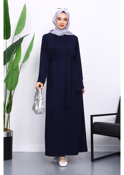 Lacivert Kolu Armalı Reglan Kol Basic Modal Kuşaklı Elbise fiyatları