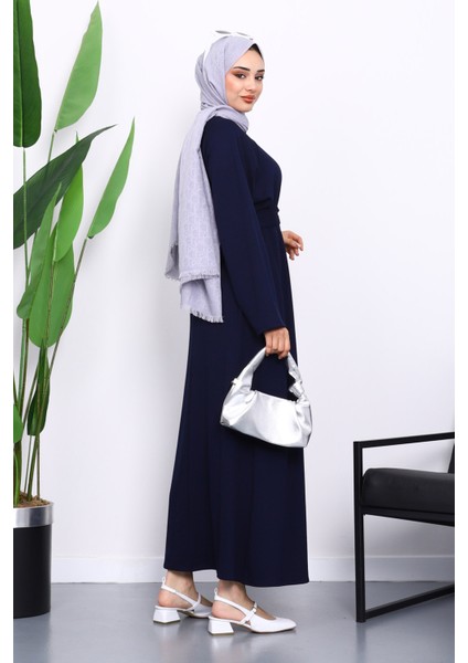 Lacivert Kolu Armalı Reglan Kol Basic Modal Kuşaklı Elbise fırsatları