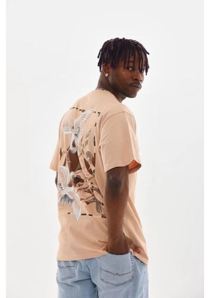 Unisex Baskılı Oversize T-Shirt - Bej fırsatları