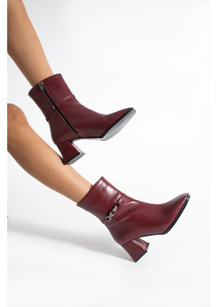 Pedro Bordo Renkli Yandan Toka Detaylı Kalın Ökçeli Kadın Bot