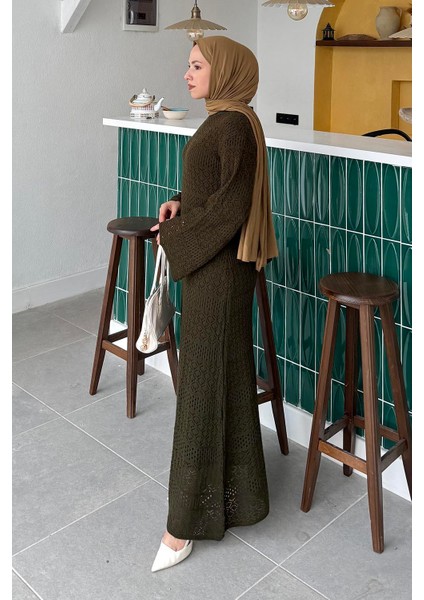 Dantelli Triko Elbise Haki fiyatları