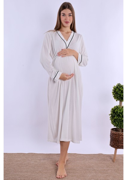 Ekru Hamile Lohusa Gecelik