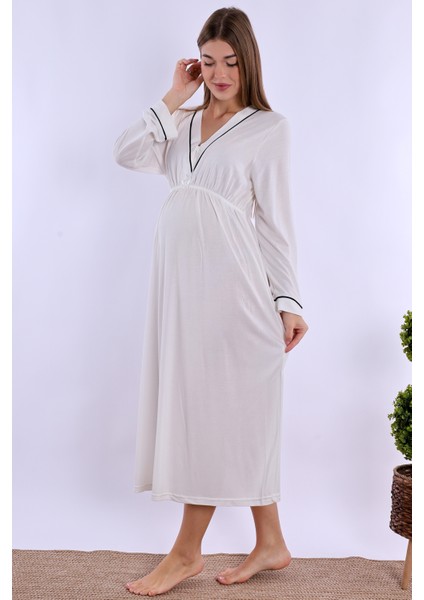 Ekru Hamile Lohusa Gecelik