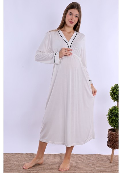 Ekru Hamile Lohusa Gecelik