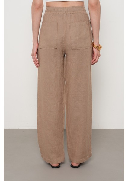 Kadın %100 Keten Cep Detaylı Bol Paça Pantolon indirimleri