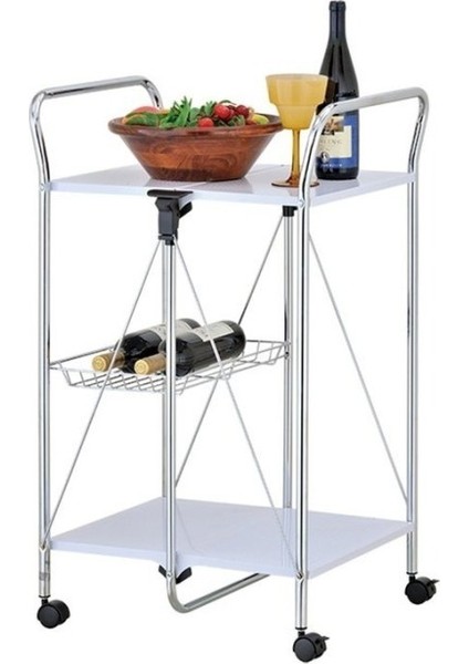 Beyaz, Katlanabilir Tekerlekli Metal Raflı Servis Arabası fiyatları