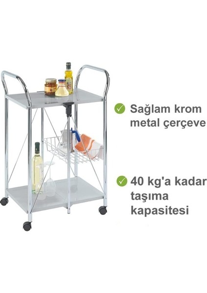 Beyaz, Katlanabilir Tekerlekli Metal Raflı Servis Arabası fırsatları