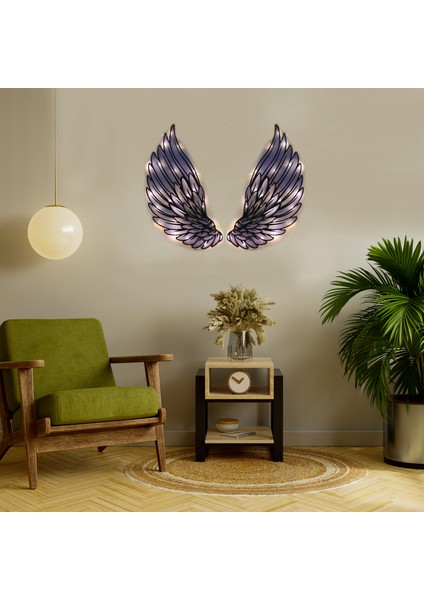 Epoksili Kişiye Özel Mavi Melek Kanadı Figürlü Tablo Dekoratif Duvar Dekorlu Gece Lambası