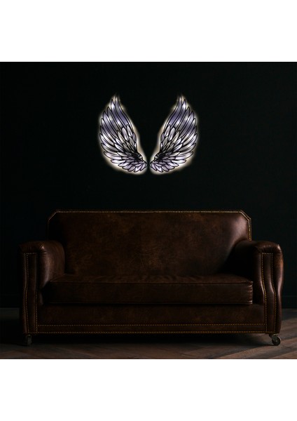 Epoksili Kişiye Özel Mavi Melek Kanadı Figürlü Tablo Dekoratif Duvar Dekorlu Gece Lambası