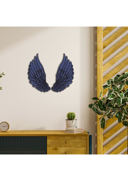 Epoksili Kişiye Özel Mavi Melek Kanadı Figürlü Tablo Dekoratif Duvar Dekorlu Gece Lambası