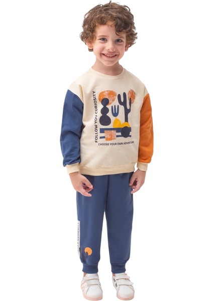 Erkek Çocuk Erkek Bebek Kaktüs Desenli 2-5 Yaş Uzun Kollu 2'li Erkek Alt Üst Takım