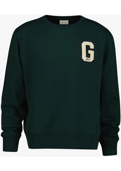 Erkek Regular Fit G Harf Yamalı Bisiklet Yaka Sweatshirt - Koyu Yeşil