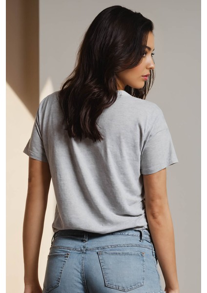 Make Some Noise Baskılı V Yaka Tişört - Gri Melanj fiyatları