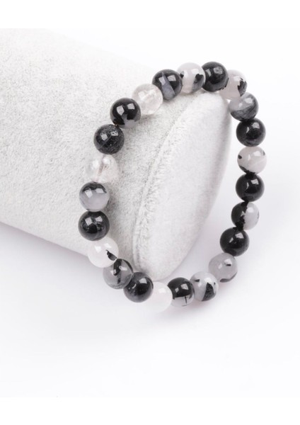 Rutil Kuvars Doğal Taş Bileklik 8 mm Yuvarlak Kesim