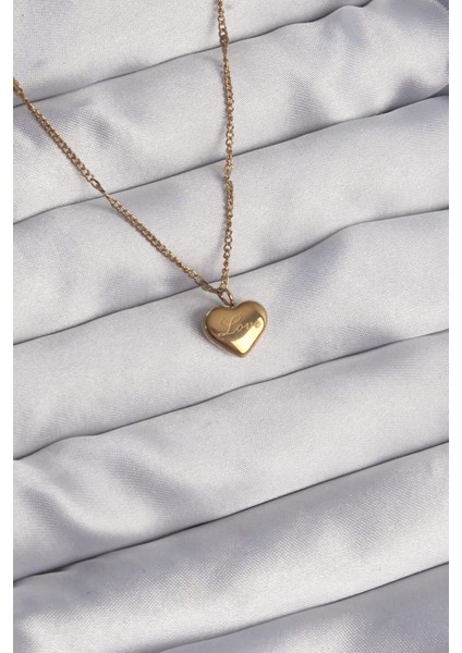 316L Çelik Gold Renk Kalp Model Love Kolye