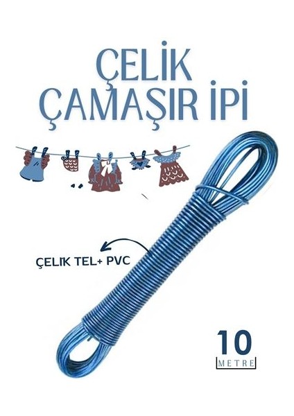 10 mt Çelik Çamaşır Ipi Pvc Kaplı Dayanıklı Çamaşır Ipi Balkon Çamaşır Ipi
