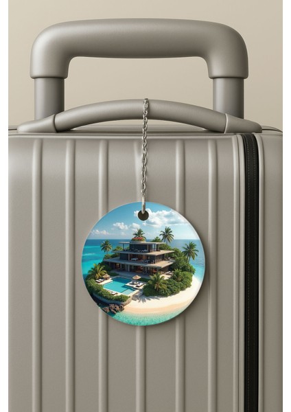 Pleksi Zincirli Bavul Etiketi Seyahat Tatil Için Tasarım Valiz Etiketi Island