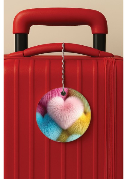 Desenli Baskılı Pleksi Zincir Aparatlı Bavul Etiketi Valiz Etiketi Benim Kalbim