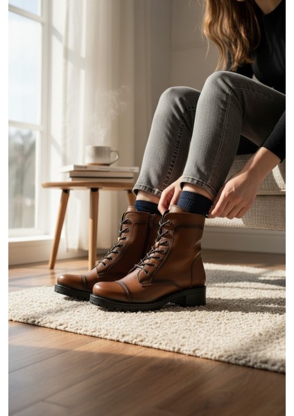 Hakiki Deri Taba Fermuarlı & Bağcıklı Kadın Bot fiyatları