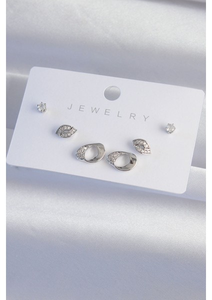 Pirinç Gümüş Renk Zirkon Taşlı Yaprak Model Küpe Seti fiyatları