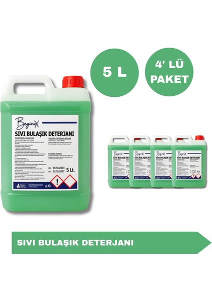 Sıvı Bulaşık Deterjanı 5 Litre – Yoğun Formül, Mükemmel Parlaklık (4’lü Avantaj Paket)
