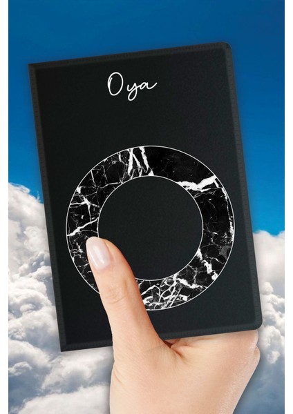 Isim Yazılı Pasaport Kılıfı Desenli Pasaport Kabı Kişiye Özel - O Harfi Mermer