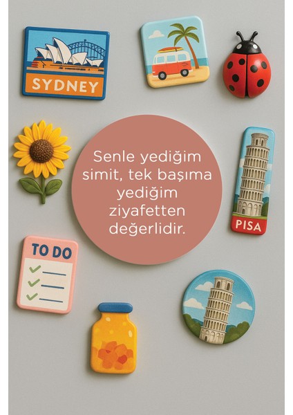 Modern ve Dekoratif Yuvarlak Buzdolabı Magneti Magnet Büyük Boy 10X10 cm - Simit