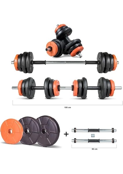 22 kg Multifonksiyonel Turuncu Siyah Halter Seti ve Dambıl Seti modelleri
