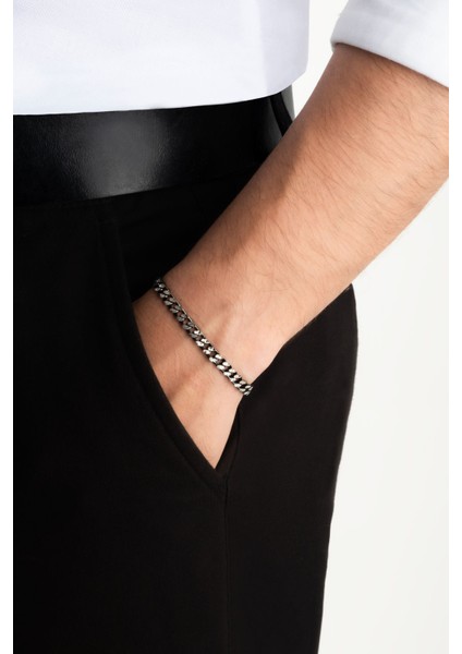 Italyan Rutenyum Kaplama Gümüş Erkek Zincir Bileklik fırsatları