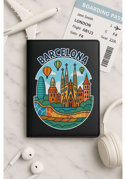 Tüm Ülke Pasaportları Için Siyah Vinleks Deri Pasaport Kılıfı Kabı Barselona