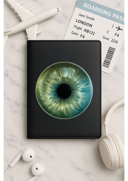 Tüm Ülke Pasaportları Için Siyah Vinleks Deri Pasaport Kılıfı Kabı Büyüleyici Göz