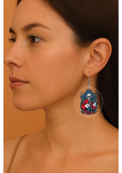 Kadın Küpe Temalı Motifli Gümüş Kancalı Yuvarlak Şeffaf Küpe Mozarttt