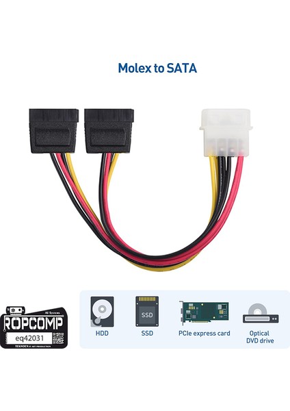 4-Pin Molex Erkek - 15-Pin Sata Güç Dönüştürücü ve Çoklayıcı Kablo modelleri