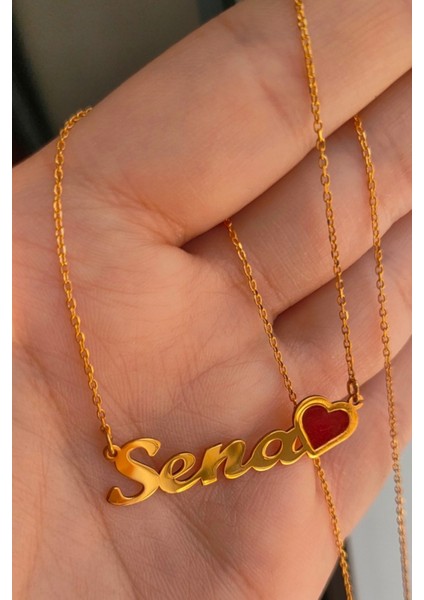 925 Ayar Gümüş 24 Ayar Altın Kaplama Isimli Kalpli Kolye