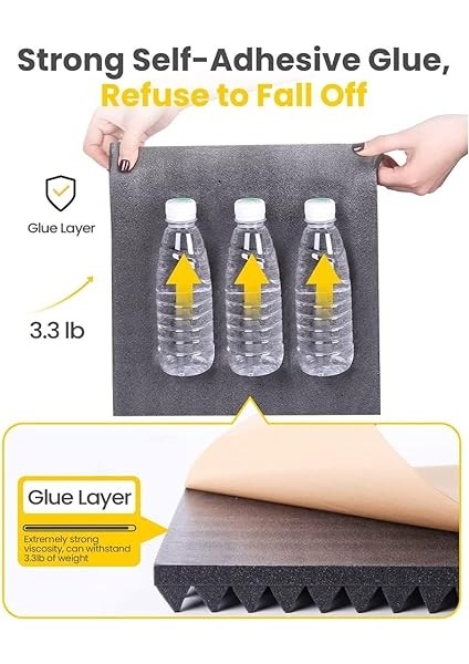 12'li Paket Kendinden Yapışkanlı Geçirmez Köpük Paneller 5X30 x 30 cm Piramit Tasarım Akustik Köpük, Ev Stüdyosu Için, Siyah + Gri indirimleri