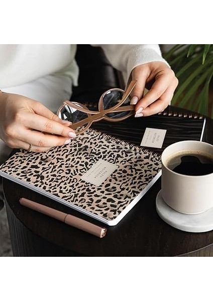 A5 Spiralli Karton Kapak Çizgili Okul Defteri 80 Yaprak 2'li Set - Ders Programlı - Leopar fiyatları